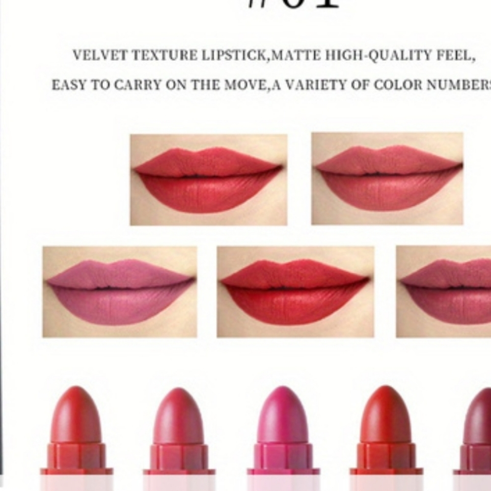 5 Color Lipstick Combo, Matte Velvet Finish Lipstick Set ,  5-in-1 Color Replace